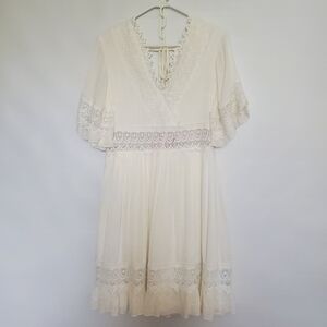 SOUTHERN FRIED CHICS DRESS WESTERN RODEO BOHO COASTAL COWGIRL CREAM WOMENS ( L )